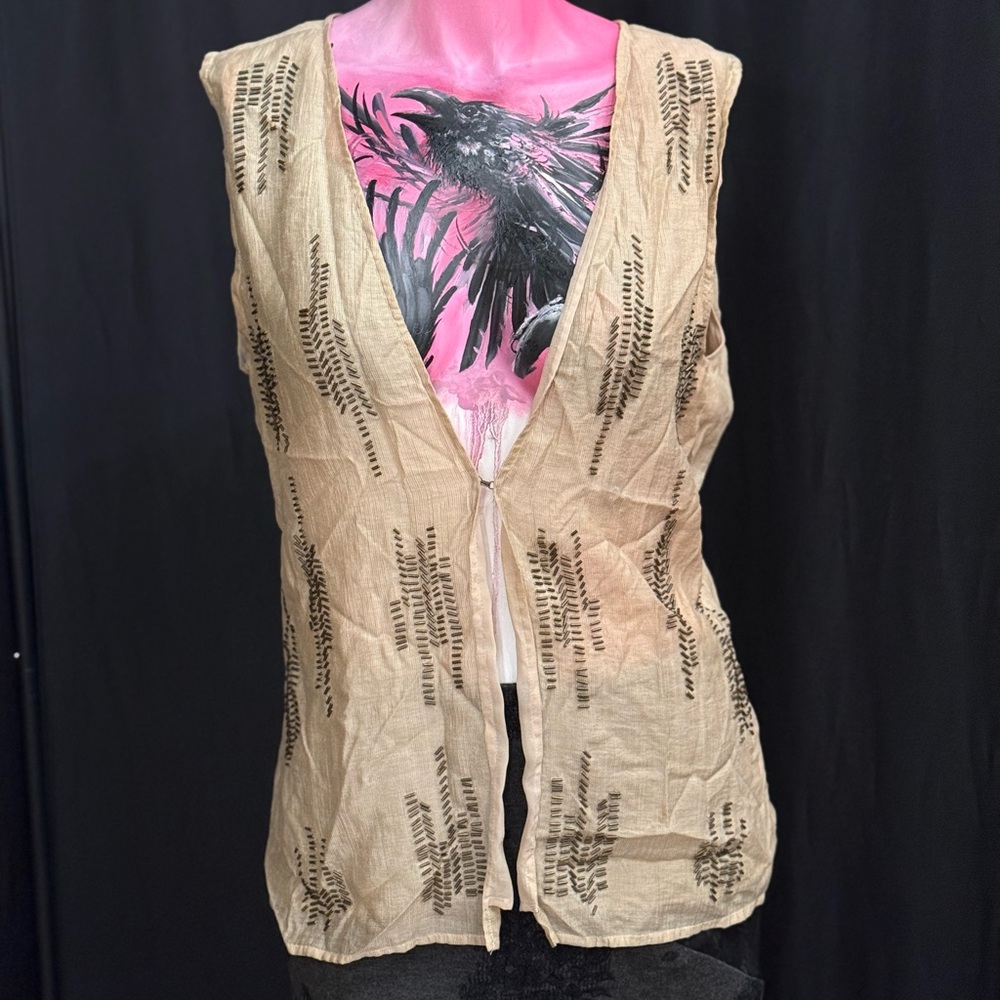 Coldwater Creek Beige Open-Front Sleeveless Linen Blend Vest